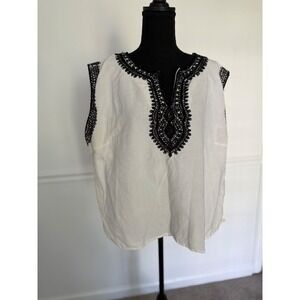 Embroidered Tank Top Bohemian Sleeveless white black rayon‎ Blouse 3X S.Taylor